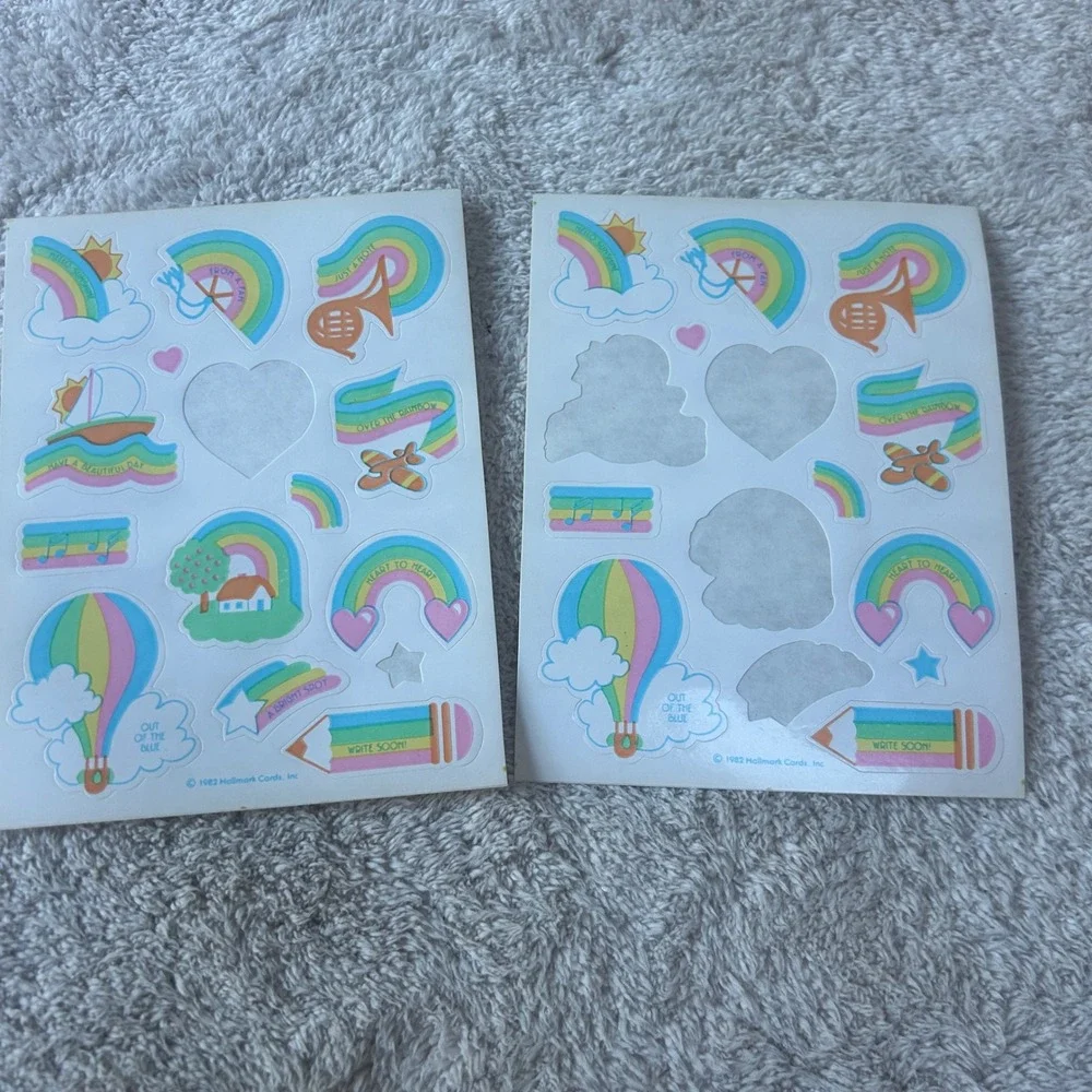 Vintage Hallmark Sticker Lot 1980s 1990s Fuzzy Kittens Rainbows Unicorn Easter